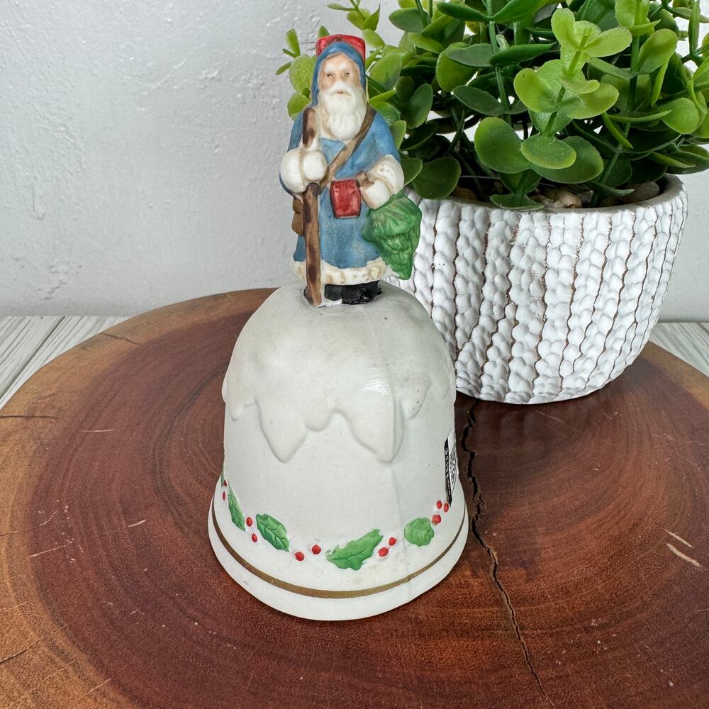 Vintage Enesco Porcelain Santa Claus with Tree Bell Made in Korea 5 1/4"‎